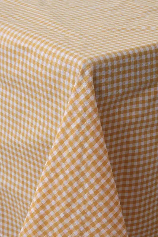 Piti Checkered Yellow Tablecloth Cotton, Authentic Tablecloth, Picnic Cover-Yellow - SOFTEST