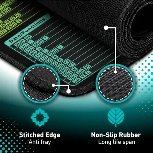 Pixiecube Excel Shortcut Keys Mouse Pad - Extended Large XXL Cheat Sheet Gaming Mousepad | PC Office Spreadsheet Keyboard Mat | Non-Slip Stitched Edge - 1