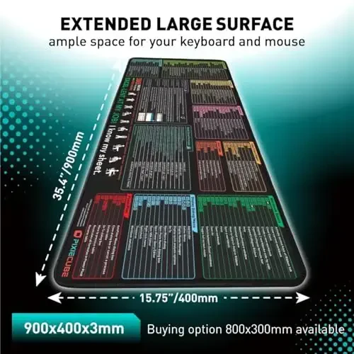 Pixiecube Excel Shortcut Keys Mouse Pad - Extended Large XXL Cheat Sheet Gaming Mousepad | PC Office Spreadsheet Keyboard Mat | Non-Slip Stitched Edge - 2