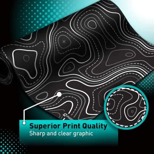 Pixiecube Minimalist Topographic Map Mouse Pad - Contour Extended Large Stitch Edge Mousepad. Black & White Non-Slip XXL Gaming Desk Mat - 4
