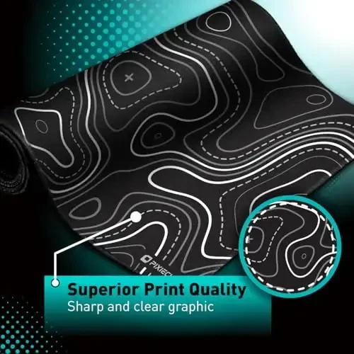 Pixiecube Minimalist Topographic Map Mouse Pad - Contour Extended Large Stitch Edge Mousepad. Black & White Non-Slip XXL Gaming Desk Mat - 4