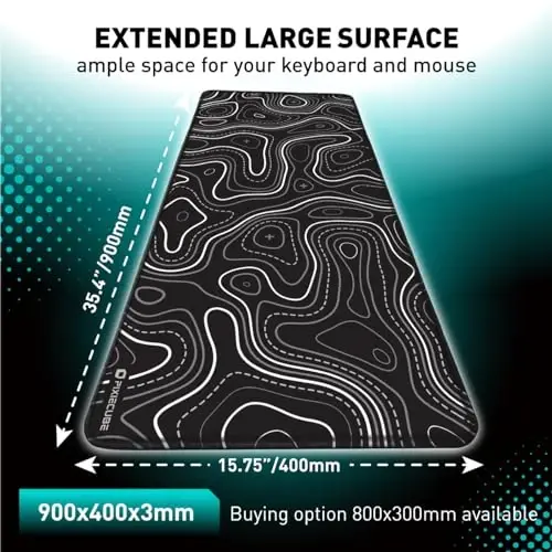 Pixiecube Minimalistik Topografik Xarita Sichqoncha Pad - Kontur Kengaytirilgan Katta Tikuv Uchi Sichqoncha Yostig'i. Qora va Oq Sirpanmaydigan XXL O'yin Stol Matosi - 3