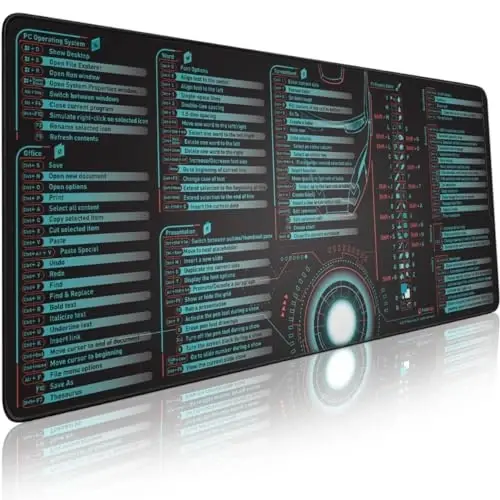 Pixiecube Windows, Office, Excel, Adobe Photoshop Shortcut Keys Extended Large Mouse Pad | Gaming Desk Mat for PC. Stitched Edge Non-Slip Base Mousepad, Keyboard Mat - 1