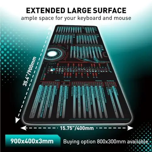 Pixiecube Windows, Office, Excel, Adobe Photoshop Shortcut Keys Extended Large Mouse Pad | Gaming Desk Mat for PC. Stitched Edge Non-Slip Base Mousepad, Keyboard Mat - 3