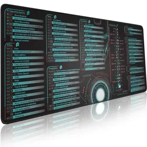 Pixiecube Windows, Office, Excel, Adobe Photoshop Shortcut Keys Extended Large Mouse Pad | Gaming Desk Mat for PC. Stitched Edge Non-Slip Base Mousepad, Keyboard Mat 