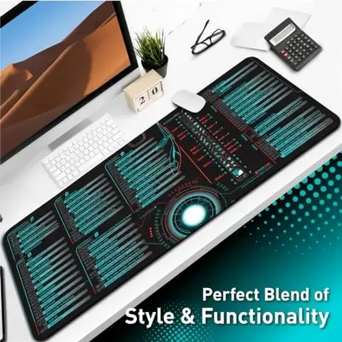 Pixiecube Windows, Office, Excel, Adobe Photoshop Shortcut Keys Extended Large Mouse Pad | Gaming Desk Mat for PC. Stitched Edge Non-Slip Base Mousepad, Keyboard Mat - 6