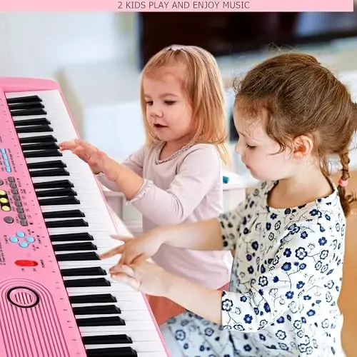 Keyboard Piano 61 Key Electric Digital Piano Music keyboard w/Microphone Portable Piano For Kids Beginner Birthday Christmas Gifts Pink - 3