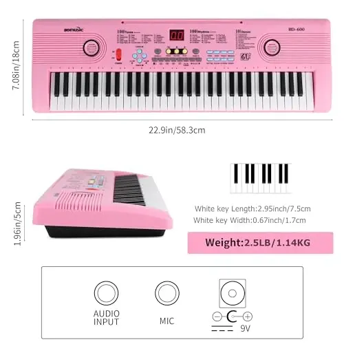 Keyboard Piano 61 Key Electric Digital Piano Music keyboard w/Microphone Portable Piano For Kids Beginner Birthday Christmas Gifts Pink - 6