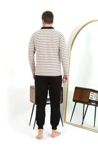 Пижамный комплект Angelino для мужчин с поло и длинными рукавами 6862 Cream - 13