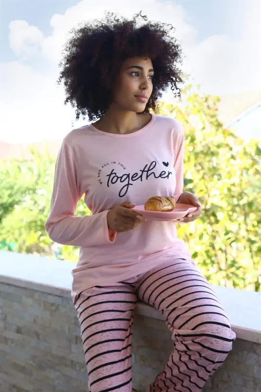 Пижамный комплект Angelino Lingerie женский из джерси с длинным рукавом 4190 - 3