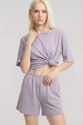 Пижамный комплект Angelino с коротким рукавом и шортами, лиловый - 4