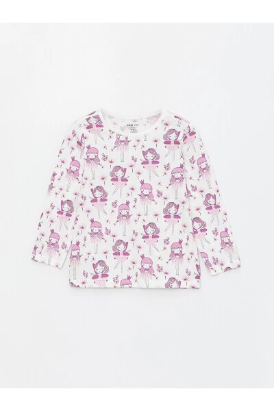 Пижамный комплект для девочки с длинными рукавами, с узором на круглом вырезе. - 2