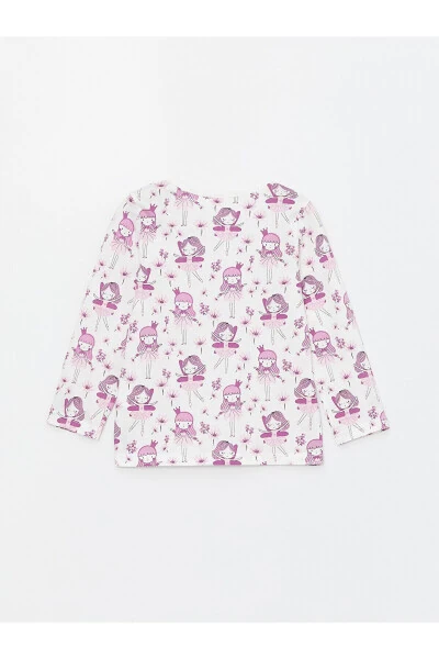 Пижамный комплект для девочки с длинными рукавами, с узором на круглом вырезе. - 3