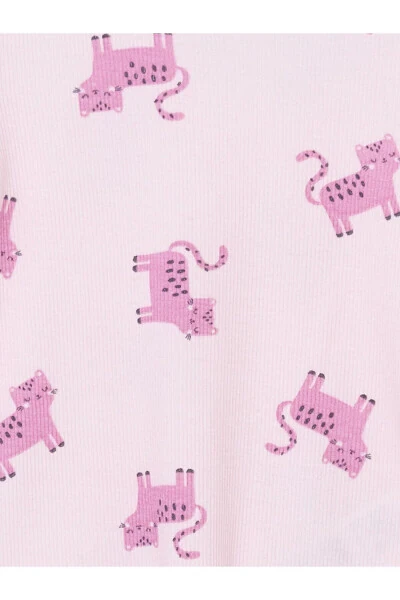 Пижамный комплект для девочки с круглым вырезом и принтом - 3
