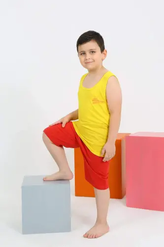Пижамный комплект для мальчиков с короткими рукавами и шортами, желтый трикотаж 20434 - 1