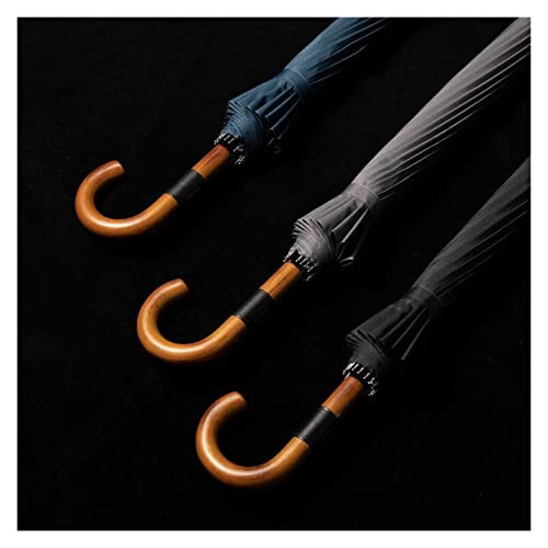 PJRYC Leather Handle Umbrella 16 Ribs Windproof Long Big Umbrella Rain Women Men Umbrellas (Color : Gray) - 2