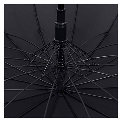 PJRYC Leather Handle Umbrella 16 Ribs Windproof Long Big Umbrella Rain Women Men Umbrellas (Color : Gray) - 4