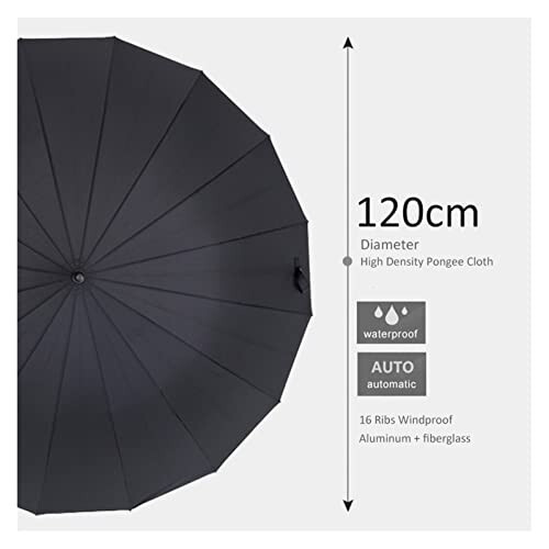 PJRYC Leather Handle Umbrella 16 Ribs Windproof Long Big Umbrella Rain Women Men Umbrellas (Color : Gray) - 5