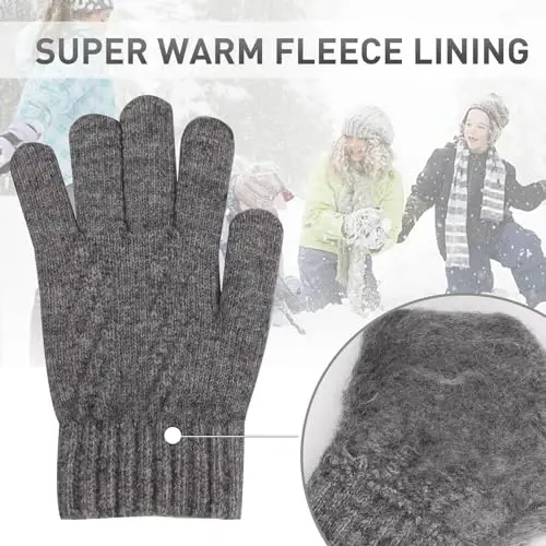 PKWEEN Winter Gloves for Toddler Kids - 3 Pairs Boys Girls Soft Warm Wool Lined Gloves Full Finger Children Knit Gloves - MODAZONE (1)