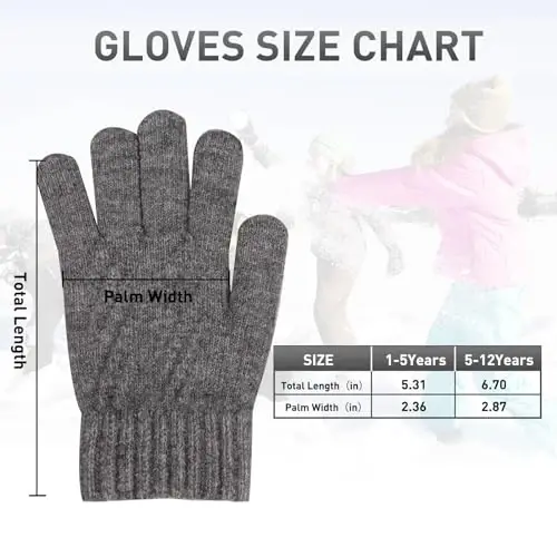 PKWEEN Winter Gloves for Toddler Kids - 3 Pairs Boys Girls Soft Warm Wool Lined Gloves Full Finger Children Knit Gloves - 4