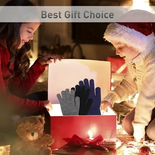 PKWEEN Winter Gloves for Toddler Kids - 3 Pairs Boys Girls Soft Warm Wool Lined Gloves Full Finger Children Knit Gloves - 7