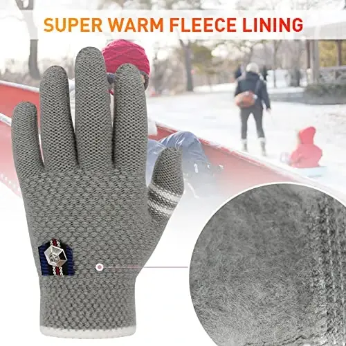 PKWEEN Winter Gloves for Toddler Kids - 3 Pairs Boys Girls Soft Warm Wool Lined Gloves Full Finger Children Knit Gloves - 2