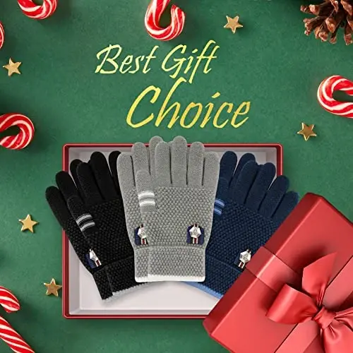 PKWEEN Winter Gloves for Toddler Kids - 3 Pairs Boys Girls Soft Warm Wool Lined Gloves Full Finger Children Knit Gloves - 6