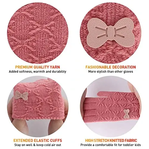PKWEEN Winter Gloves for Toddler Kids - 3 Pairs Boys Girls Soft Warm Wool Lined Gloves Full Finger Children Knit Gloves - 3