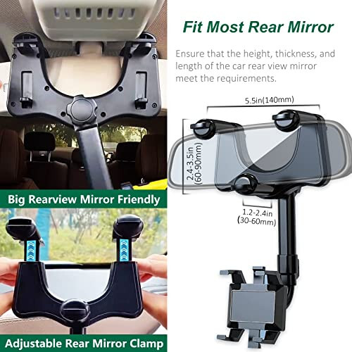 PKYAA Rearview Mirror Phone Holder for Car, 360° Rotating Rear View Mount with Adjustable Arm Length, Multifunctional and GPS Universal Car All Smartphones - 3