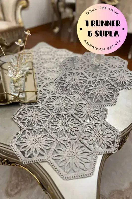 Placemat, 1 Runner 6 Charger Plate Dinnerware Set, Tablecloth Set, Serving Presentation Set-Daisy - 2