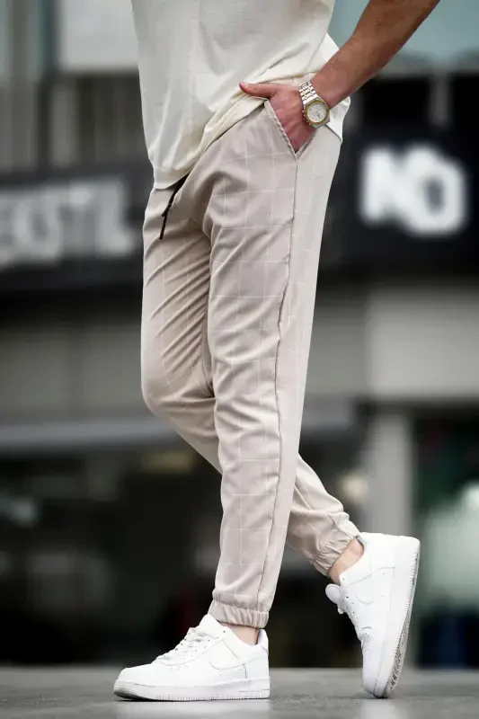 Plaid Beige Jogger Mad4081-Cream - 1