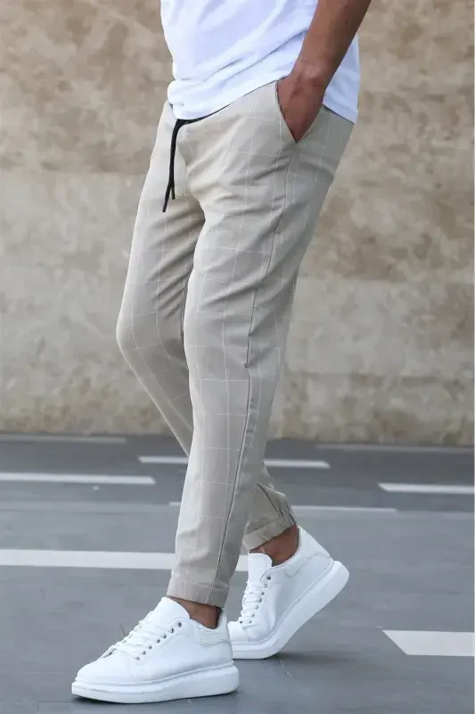 Plaid Beige Jogger Mad4081-Cream - 2