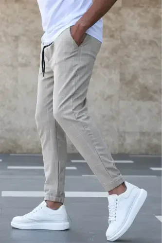 Plaid Beige Jogger Mad4081-Cream - 5