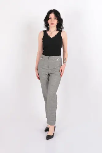 Plaid Buckle Detail Carrot Leg Pants - 1