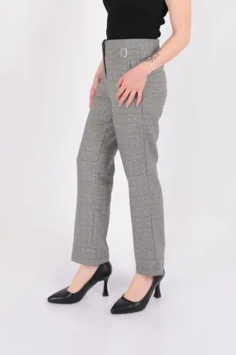 Plaid Buckle Detail Carrot Leg Pants - AYHAN (1)