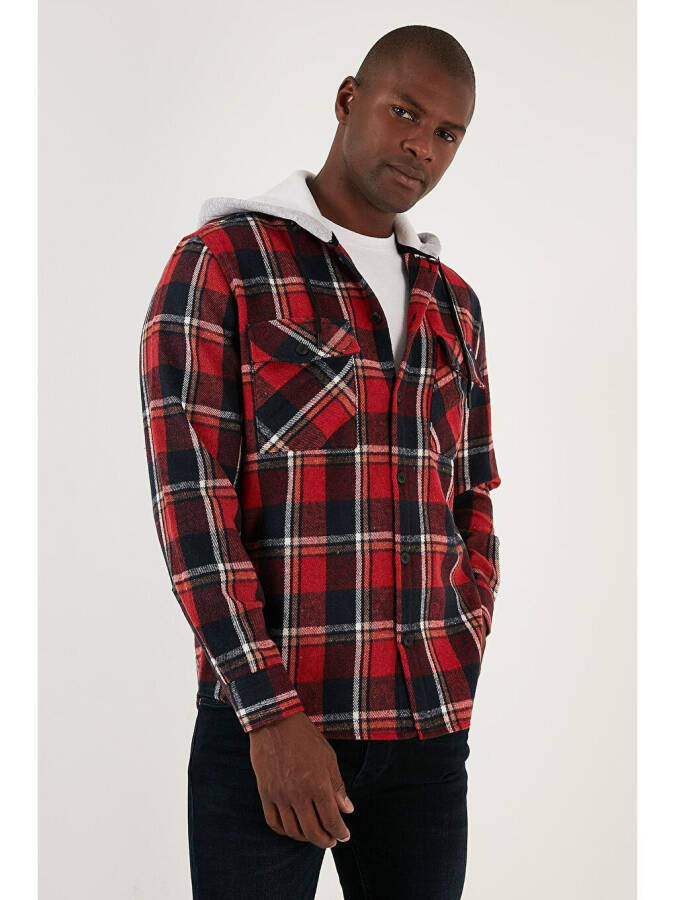 Plaid Double Pocket Hooded Lumberjack Shirt CF22W2650 - 2