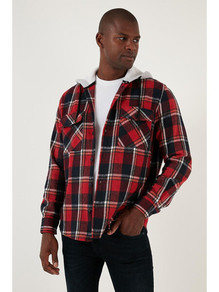 Plaid Double Pocket Hooded Lumberjack Shirt CF22W2650 - 3
