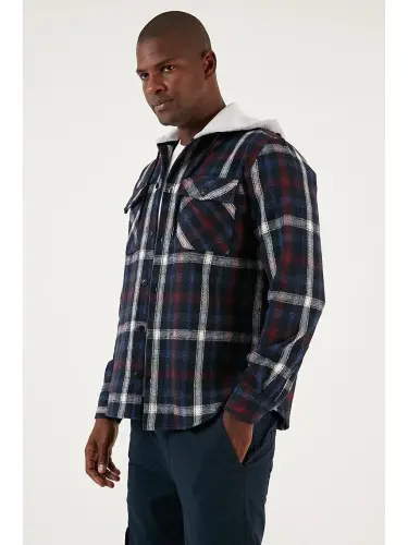 Plaid Double Pocket Hooded Lumberjack Shirt CF22W2650-Navy Blue - LC WAIKIKI (1)