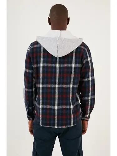Plaid Double Pocket Hooded Lumberjack Shirt CF22W2650-Navy Blue - 5