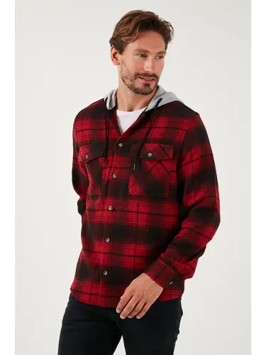 Plaid Double Pocket Hooded Lumberjack Shirt CF22W2650-Red - 6