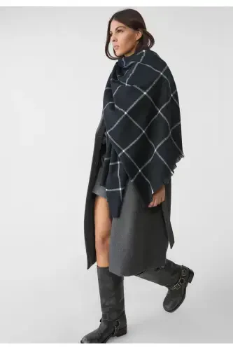 Plaid Fine Striped Scarf - black plaid - 1