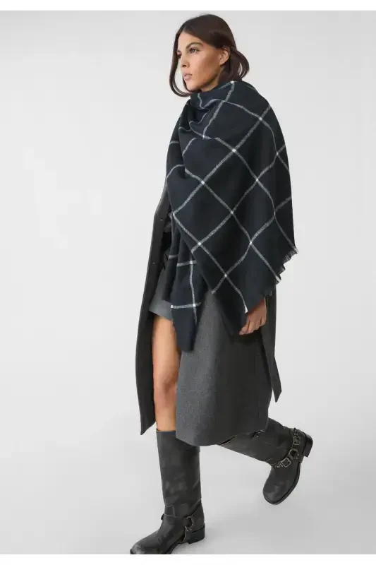 Plaid Fine Striped Scarf - black plaid - 1