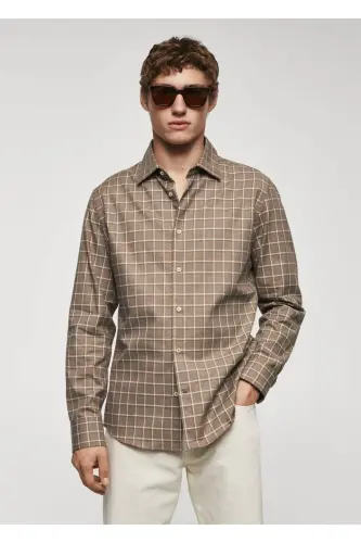 Plaid Flannel Cotton Shirt-Beige - 1