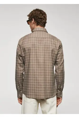 Plaid Flannel Cotton Shirt-Beige - 4