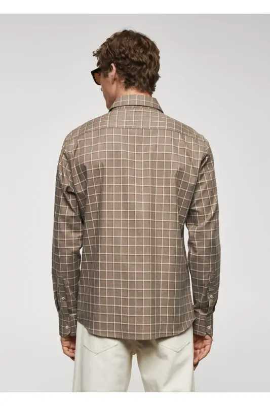 Plaid Flannel Cotton Shirt-Beige - 4