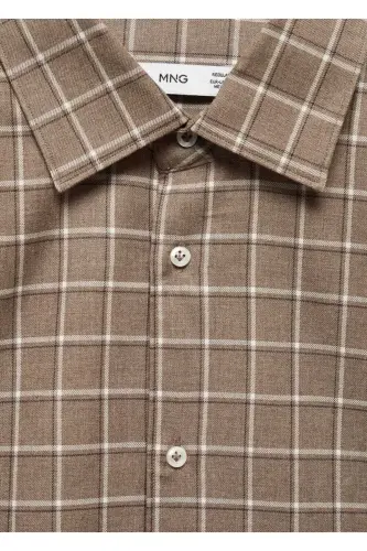 Plaid Flannel Cotton Shirt-Beige - 6