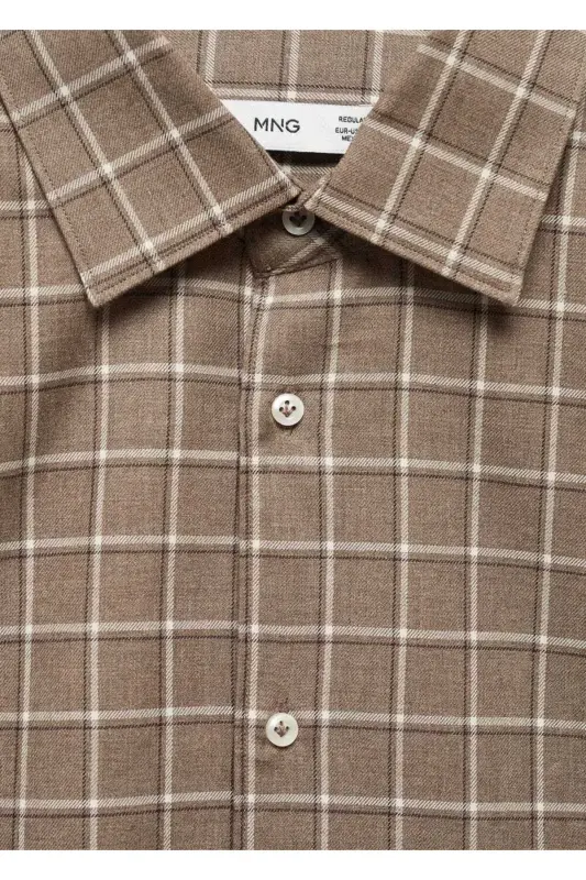 Plaid Flannel Cotton Shirt-Beige - 6