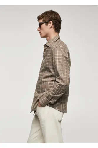 Plaid Flannel Cotton Shirt-Beige - 7