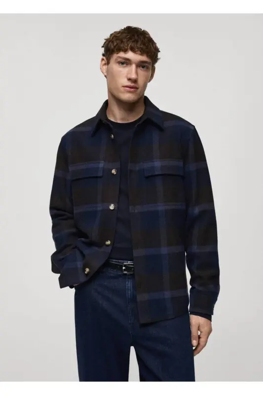 Plaid flannel shirt jacket - Blue - 1