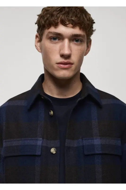 Plaid flannel shirt jacket - Blue - 7